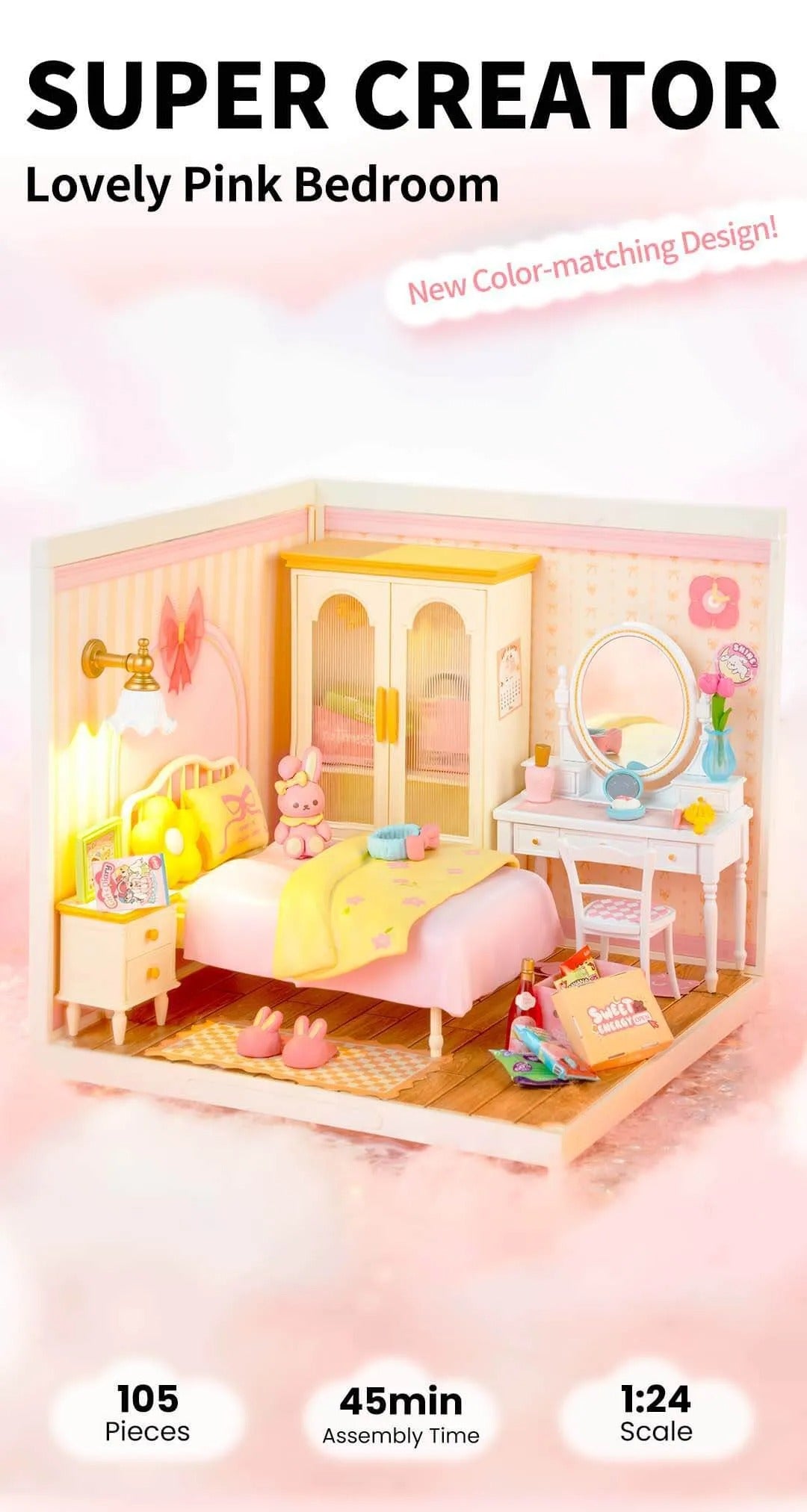 Lovely Pink Bedroom Miniature Kit